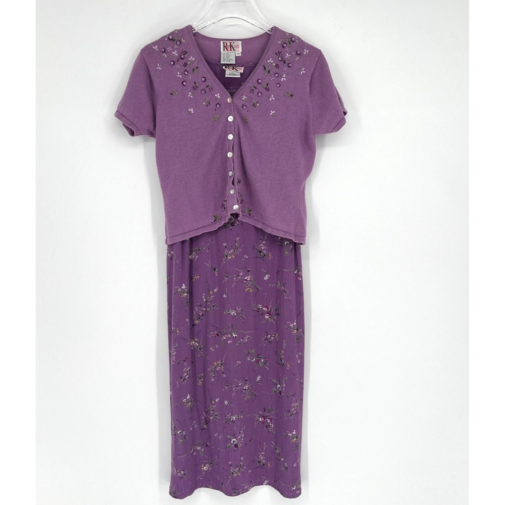 Vtg R&K Dress‎ Womens 6P Purple Floral Cottagecore Peasant Prairie Feminine